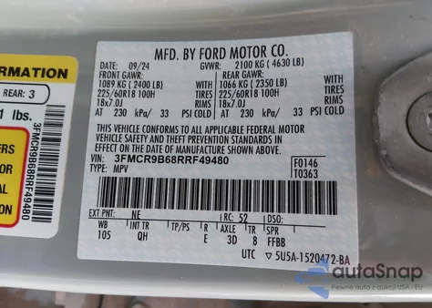 2024 Ford Bronco Sport Big Bend из США, поврежденный, VIN 3FMCR9B68RRF49480